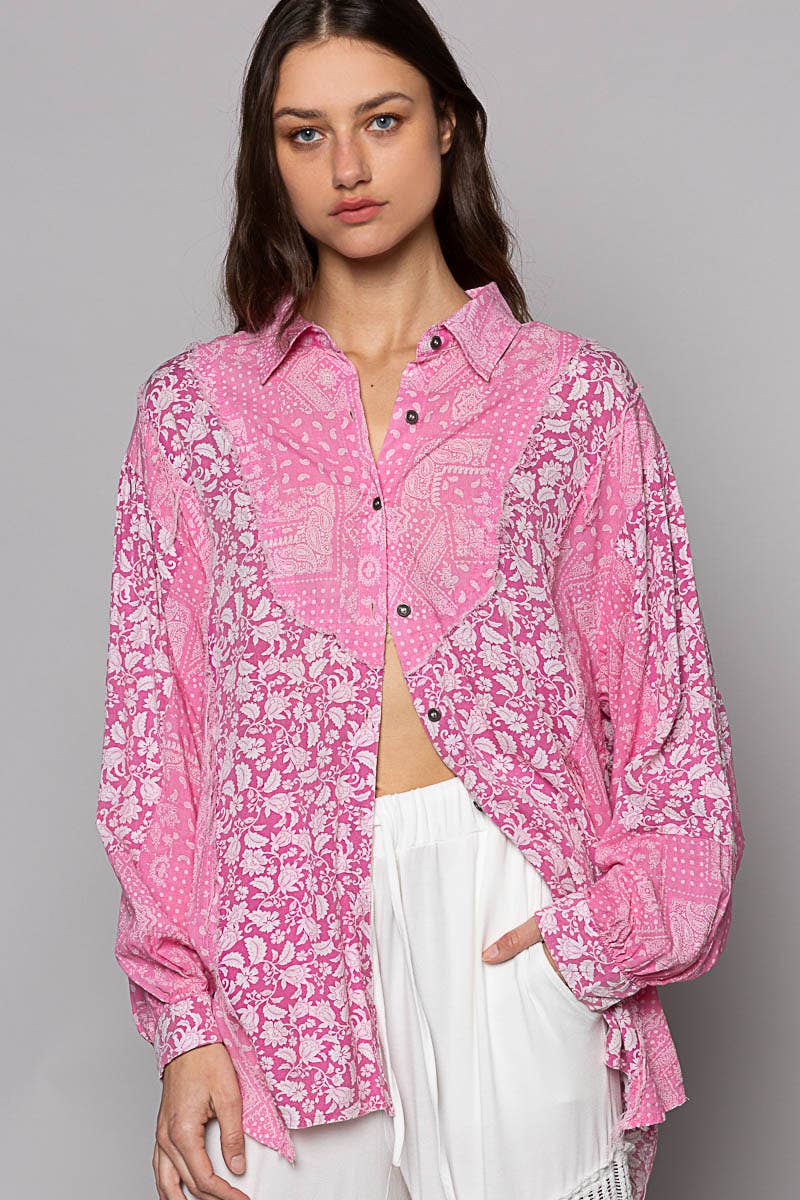 POL Perfect Paisley (Pink) Oversized Button Shirt