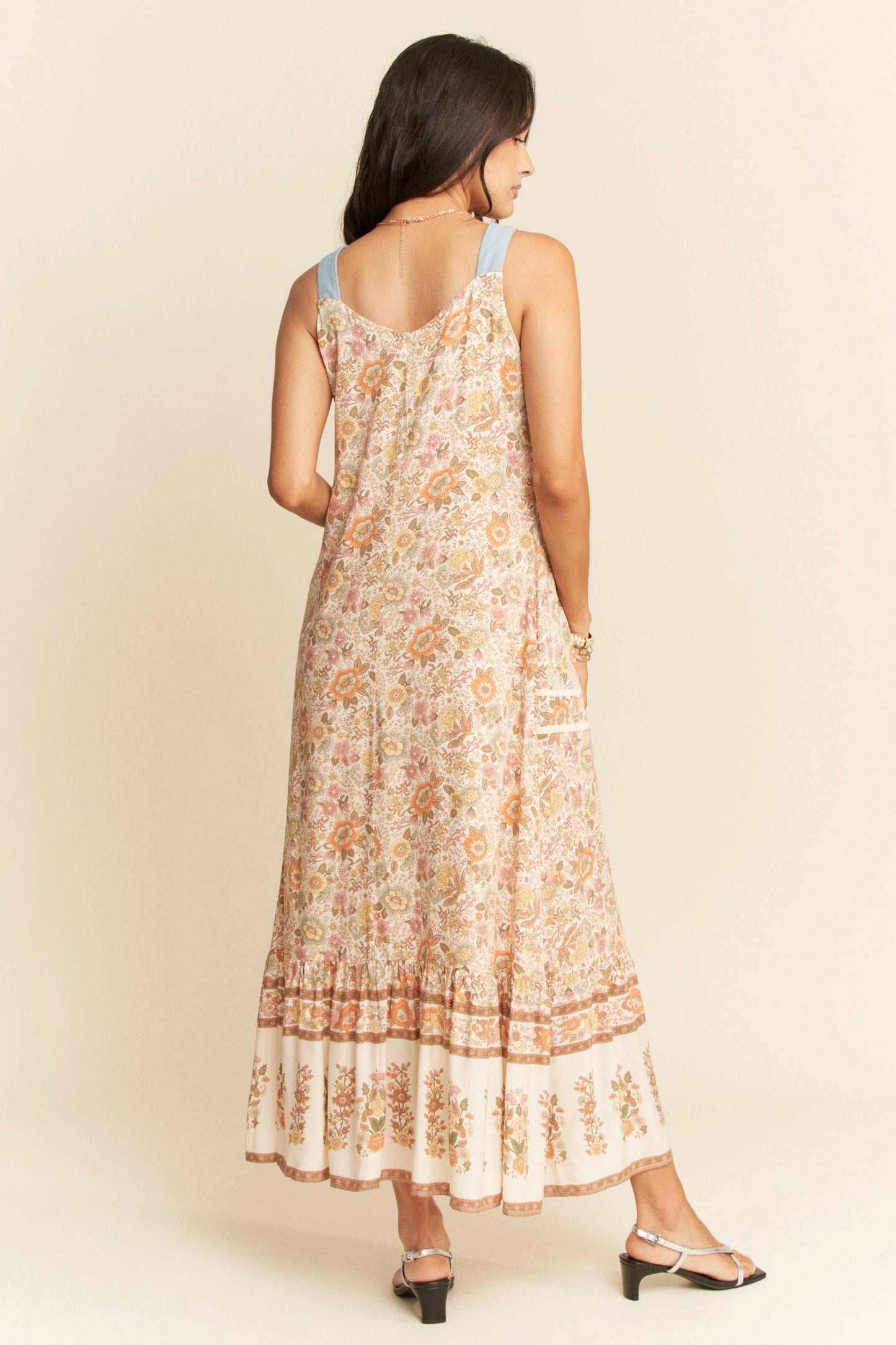 High Noon Floral Denim Trim Dress