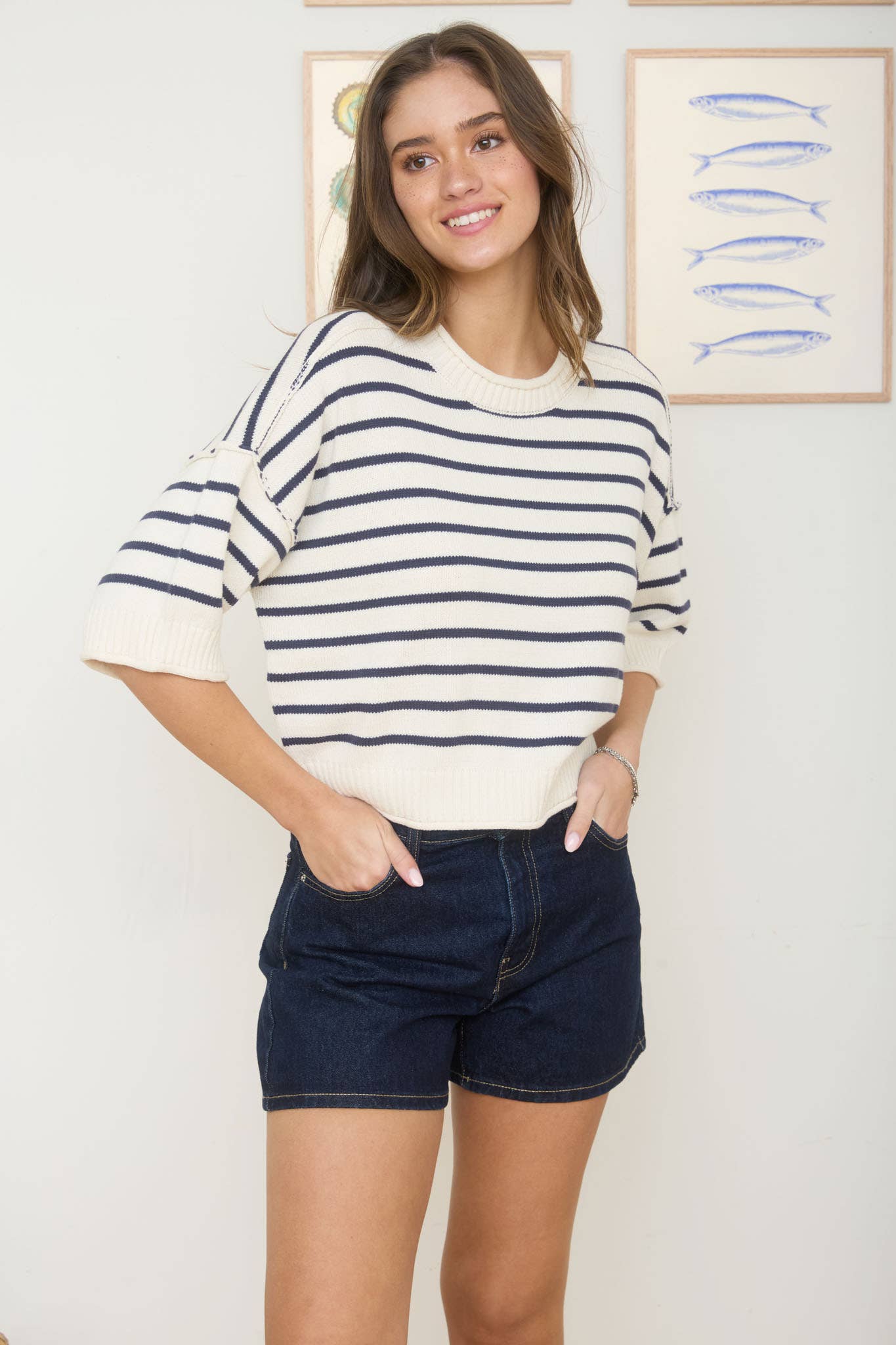 Seaside Sunrise (Navy) SS Stripe Sweater