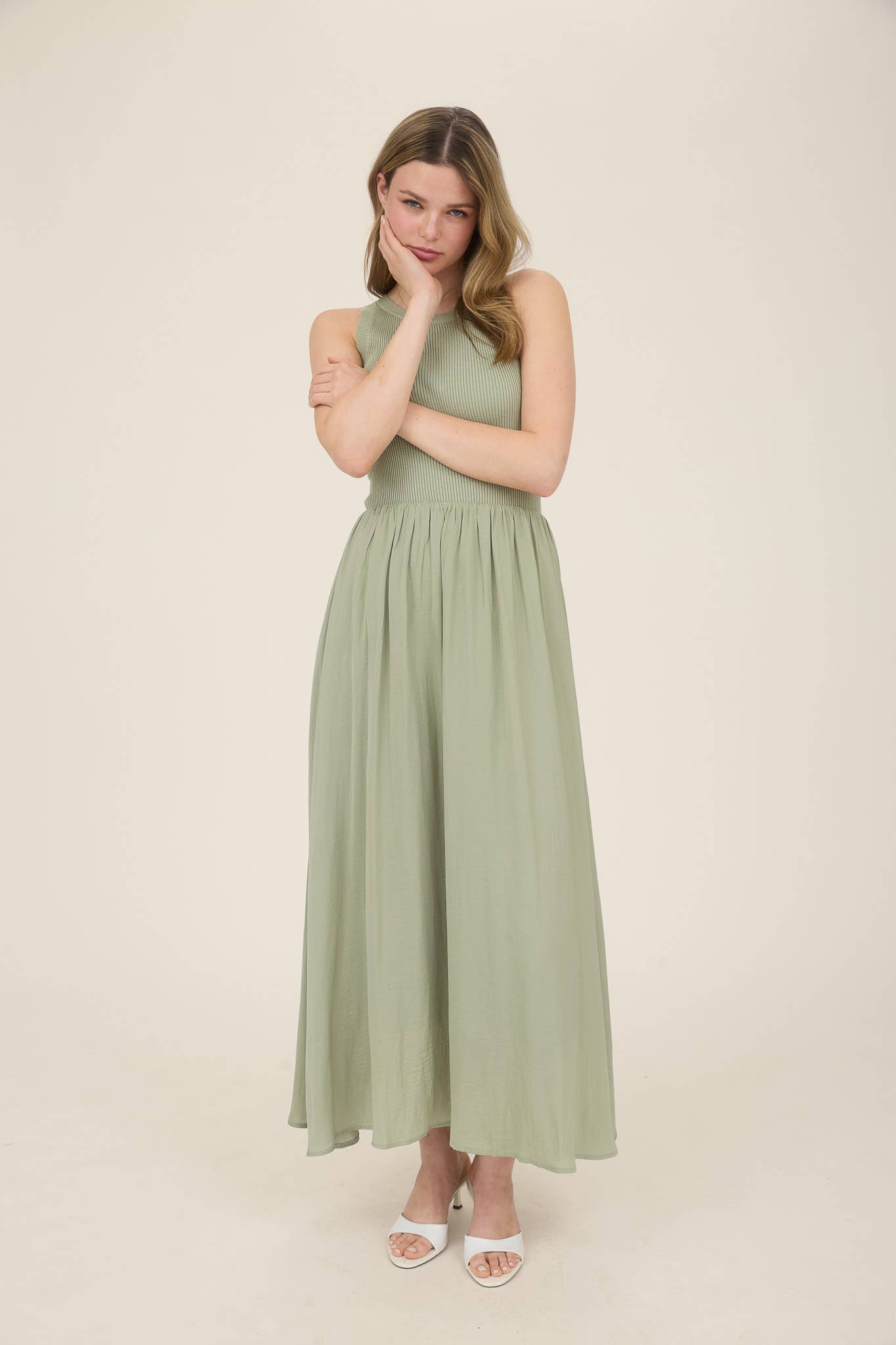 Lead the Way (Lt Olive) Midi Dress