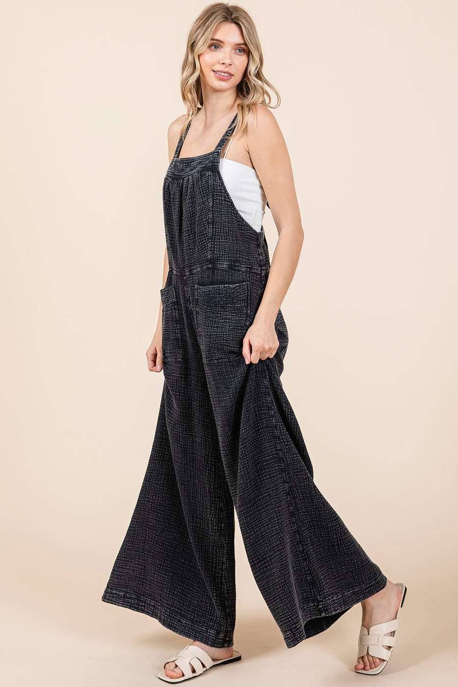 Stay Sweet (Black) Washed Gauze Overalls