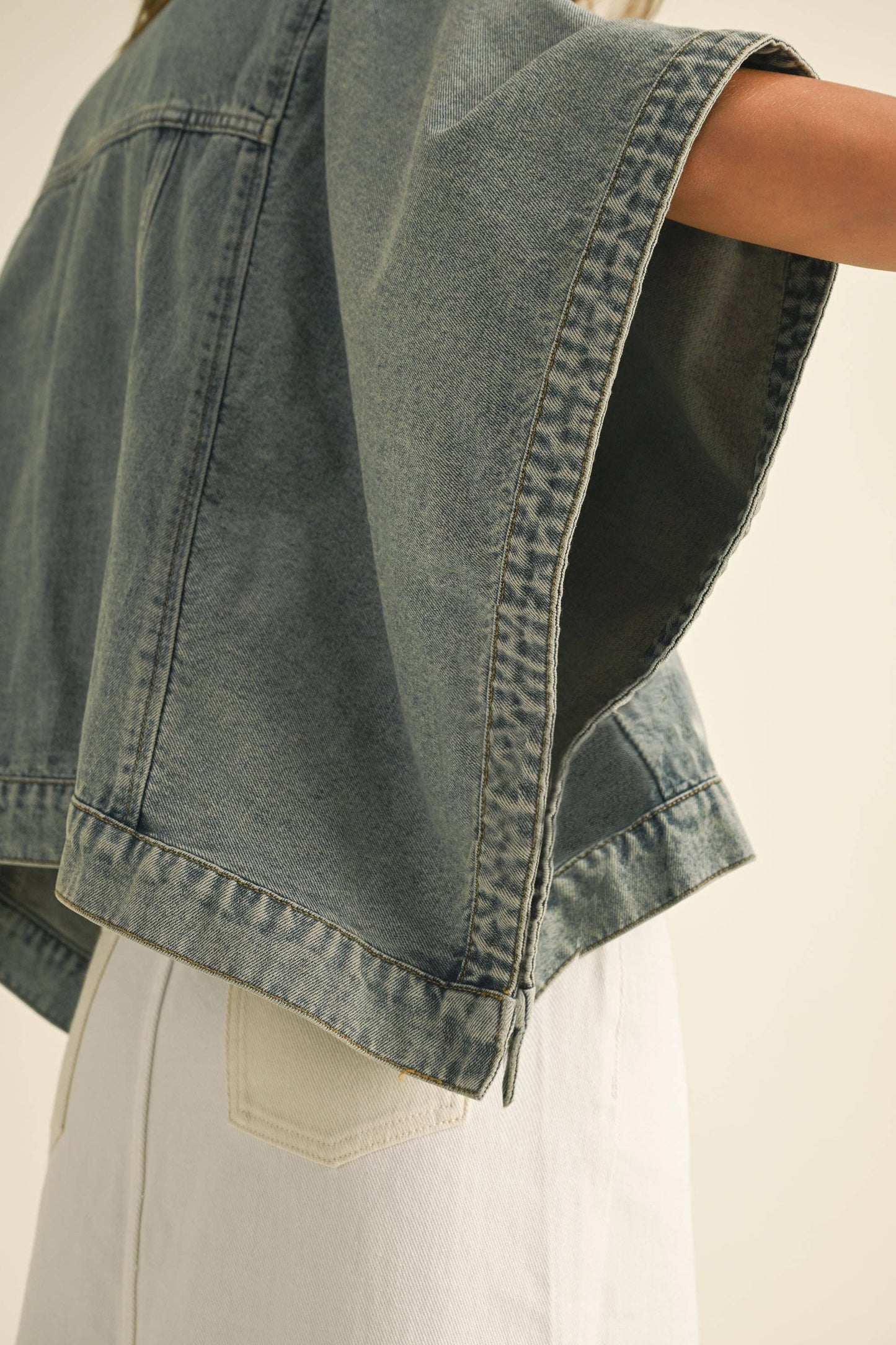 New Ways Cape Sleeve Denim Jacket