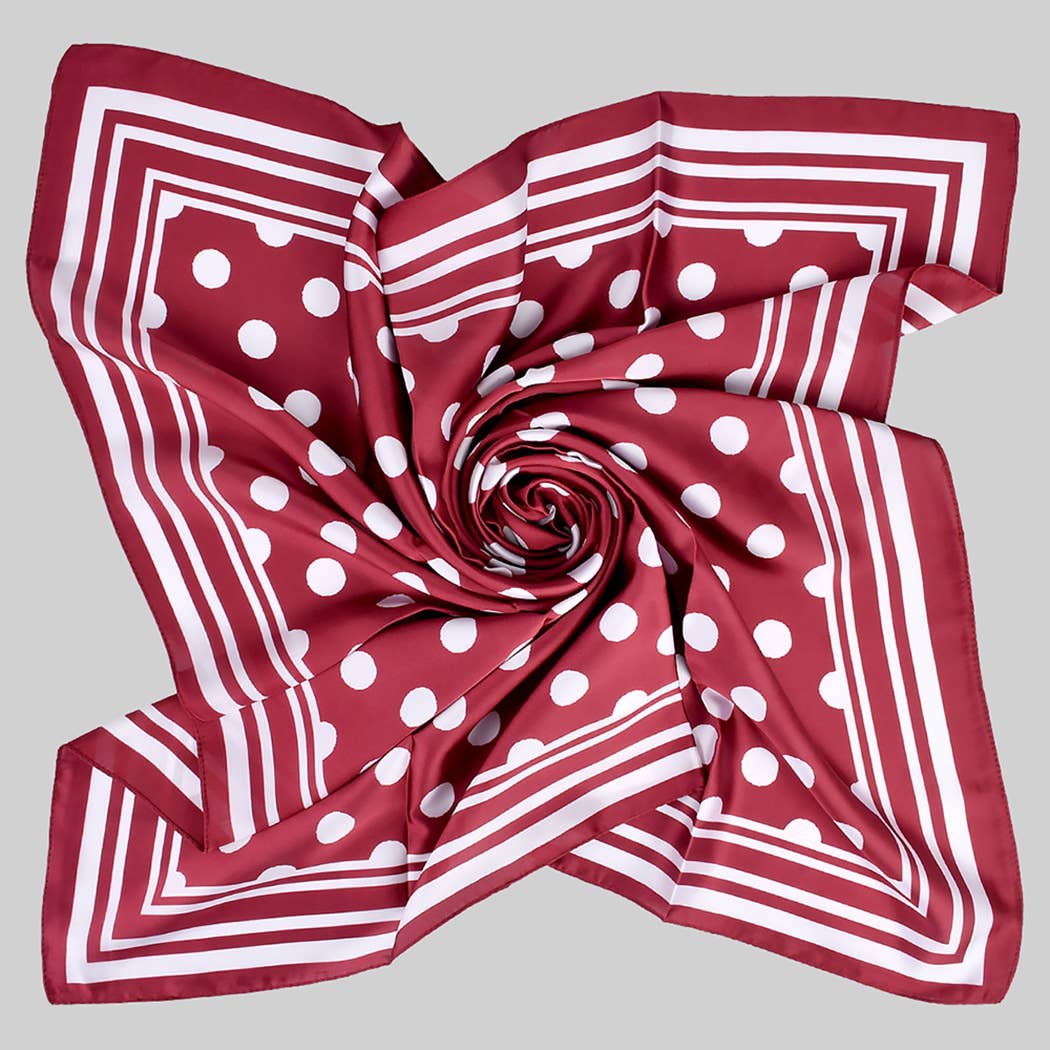 Polka Dot & Stripe (Burg) Silk Square Scarf