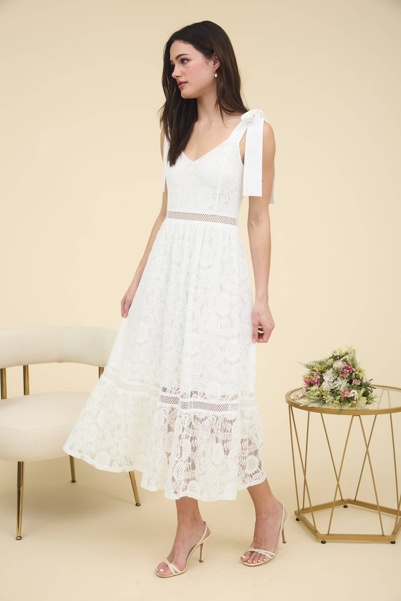 Lacey Love (White) Lace Midi Dress