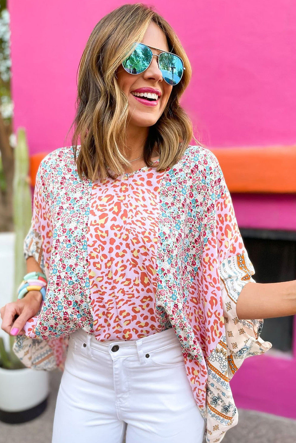 Seriously Sassy Multicolor Animal & Floral Print Poncho Top