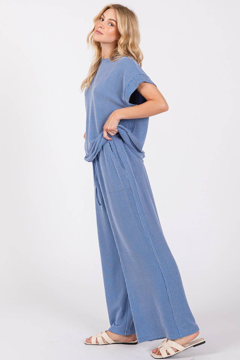 Free Flow (Blue) Stripe Rib Wide Leg Pants