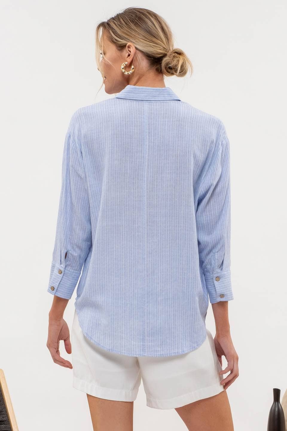 Lovely Linen (Blue) Stripe Button Shirt