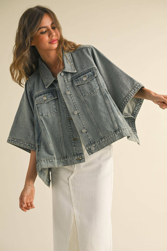 New Ways Cape Sleeve Denim Jacket