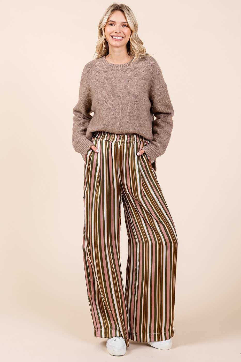 Seeing Stripes (Navy Multi) Satin Pants