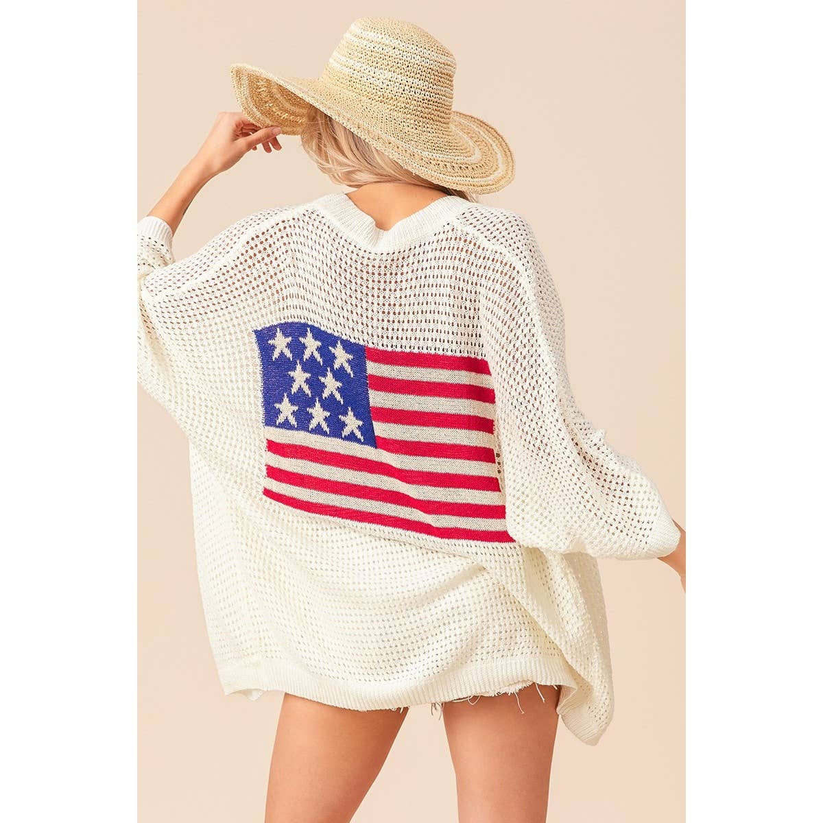 All American (Ivory) Dolman Flag Cardigan