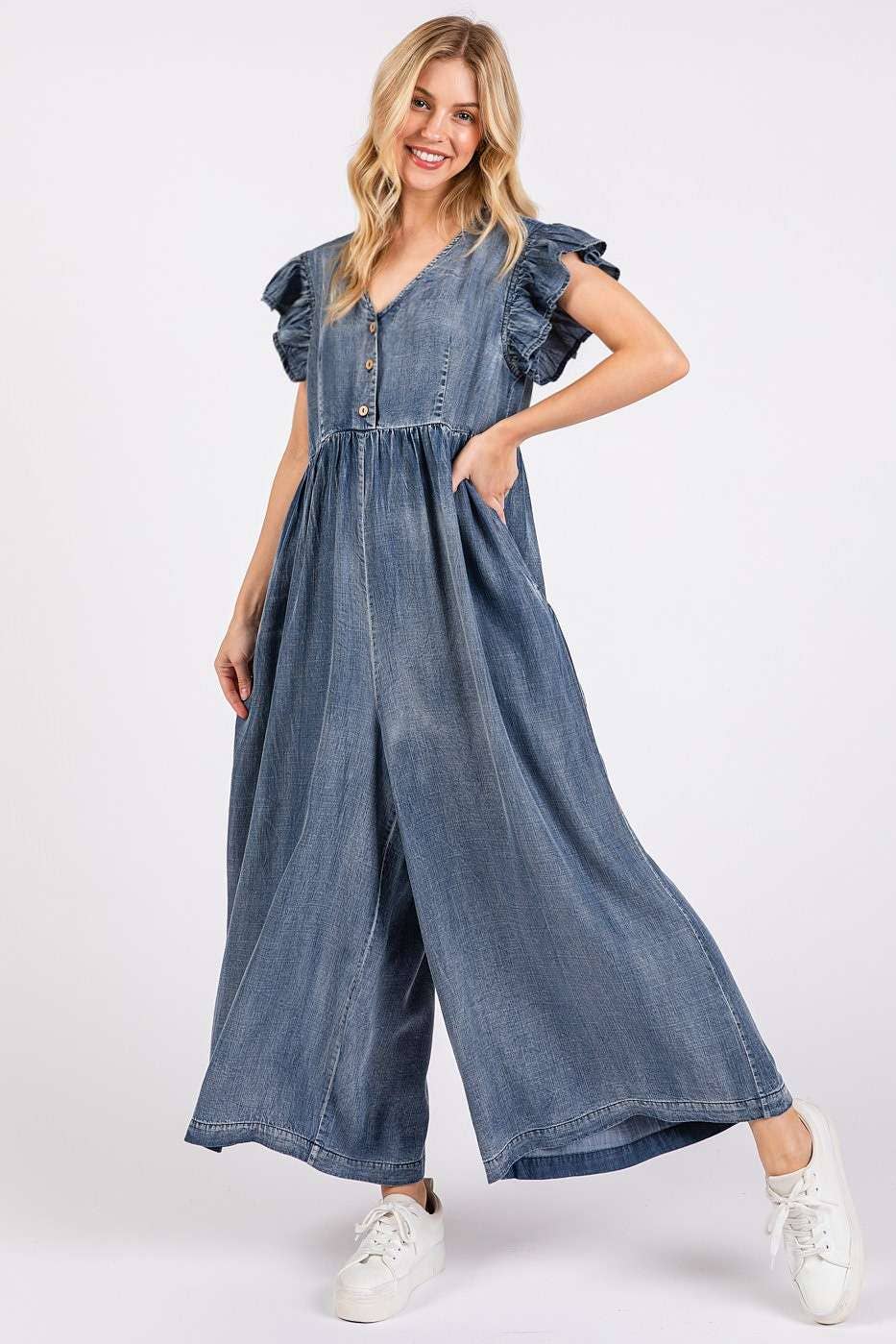 Spring Fling Tencel Ruffle Sleeve Jumpsuit