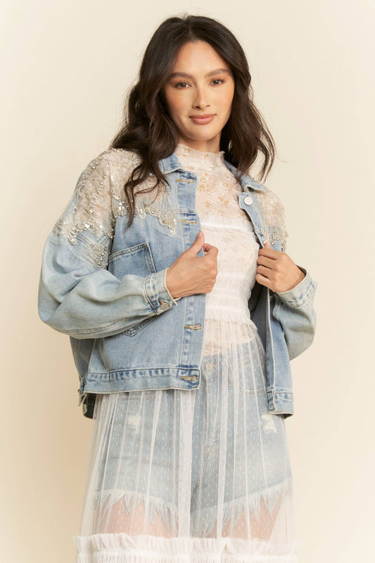 Denim & Lace Sequin Denim Jacket