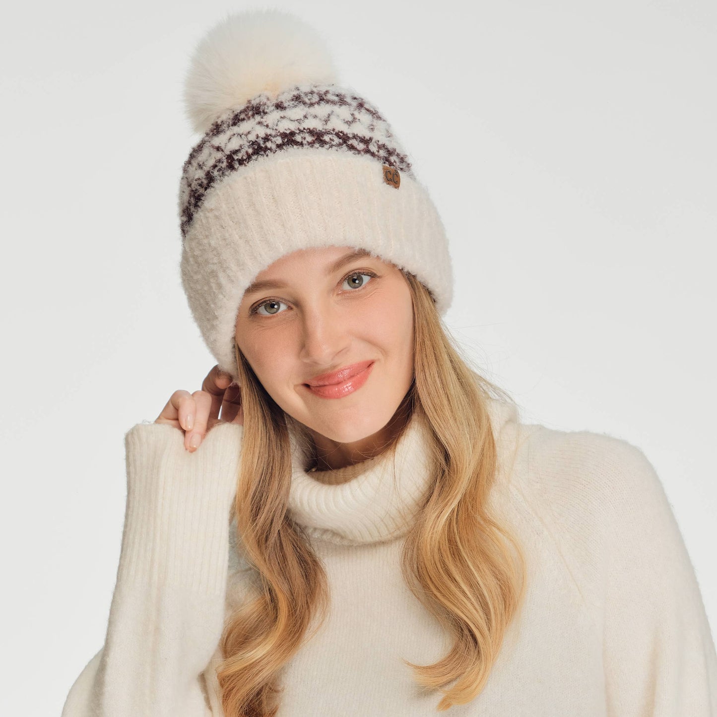 C.C Fair Isle Fur Pom Beanie