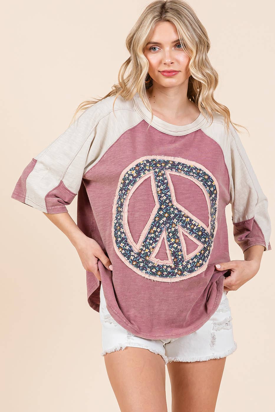 Peace Out (Mauve) Floral Patch Top