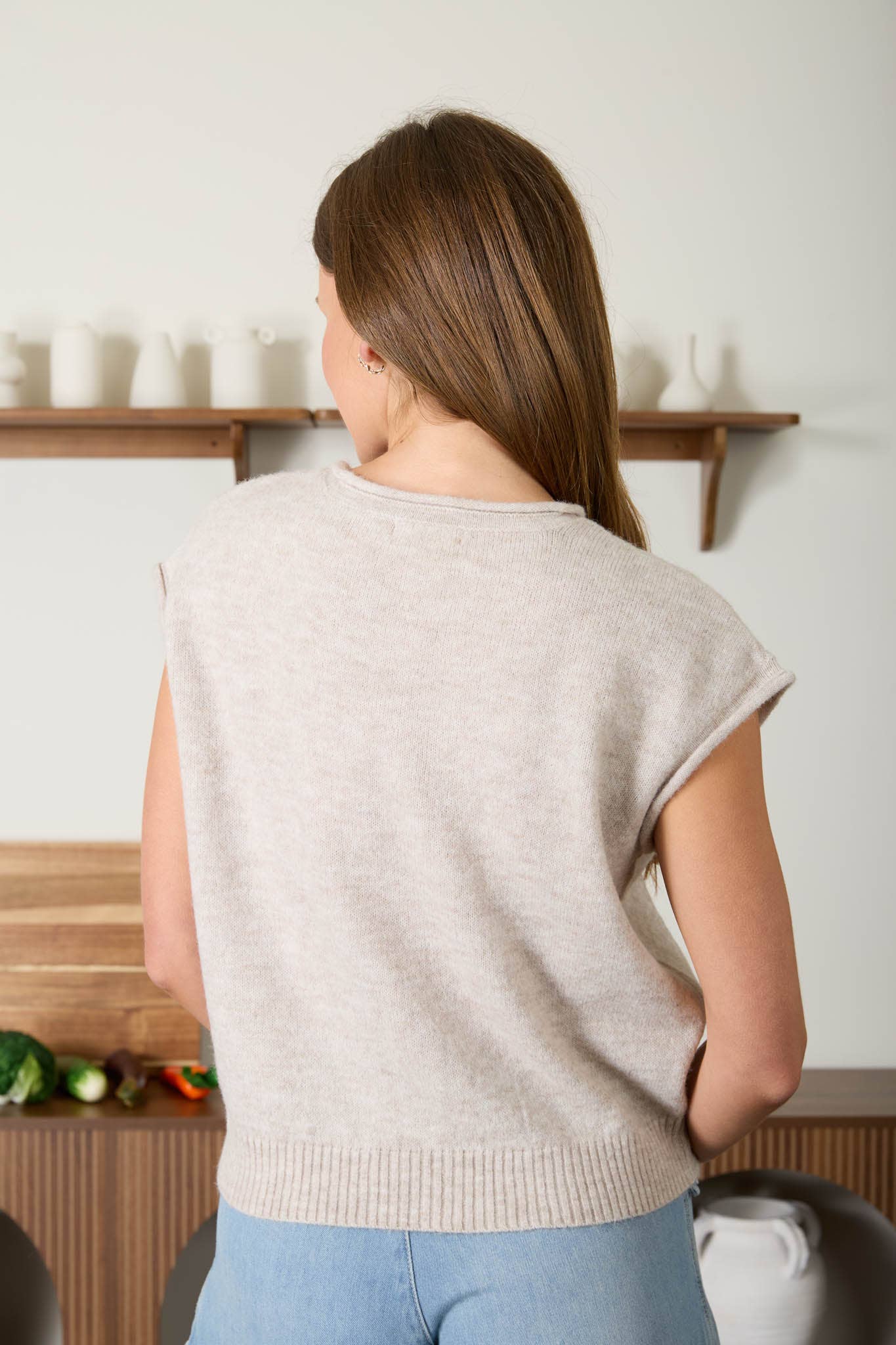 Law of Life (Tan) Sleeveless Cardigan