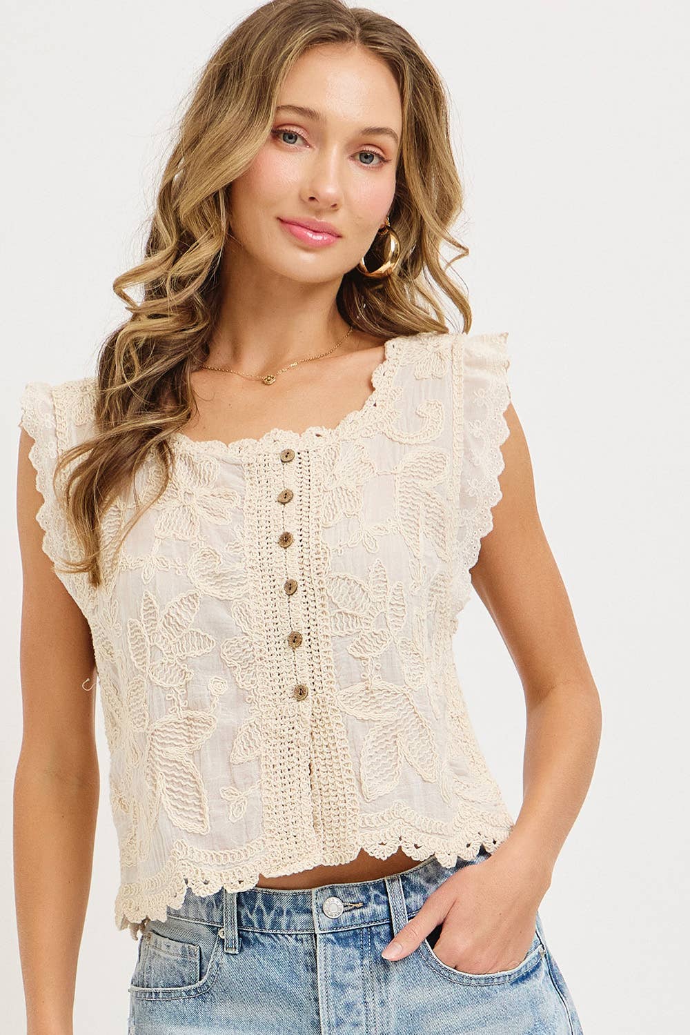 Breezy Boho Embroidered Crochet Top