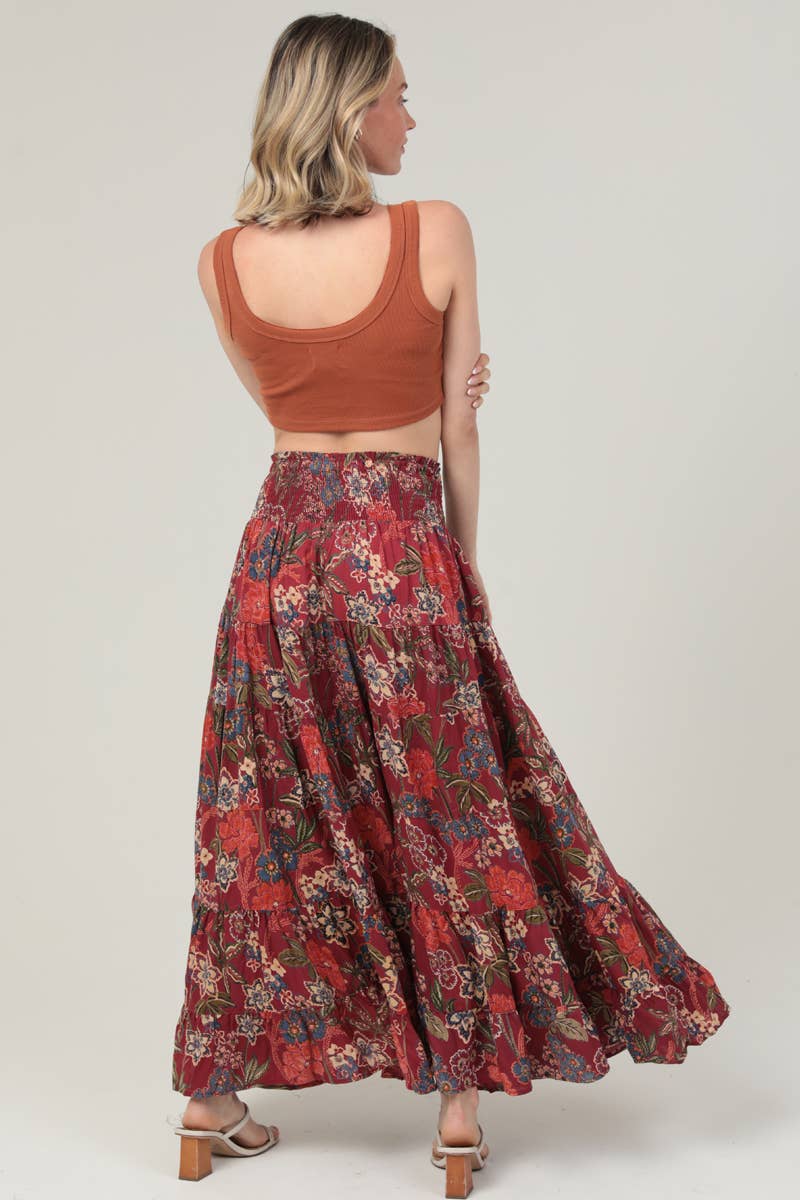 Boho Bloom (Wine) Floral Tiered Skirt