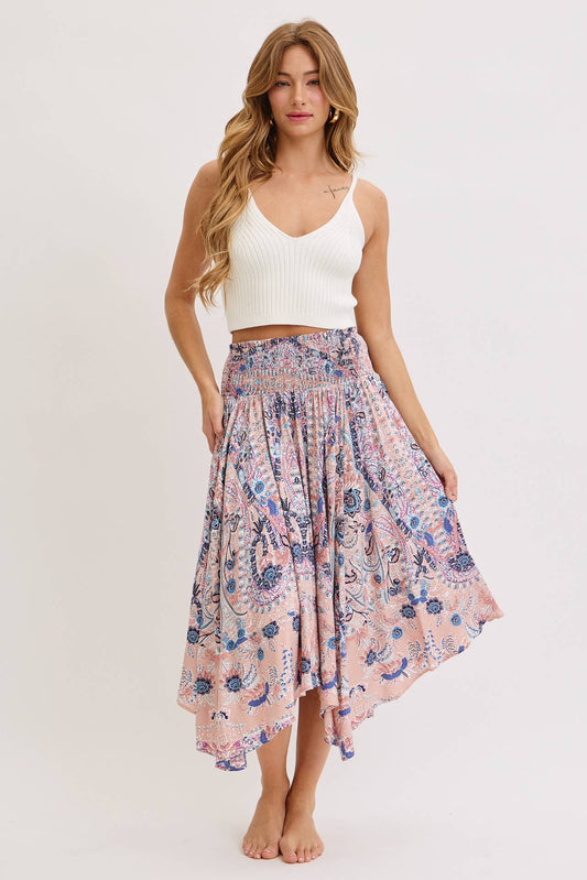Playful Paisley Boho Print Midi Skirt