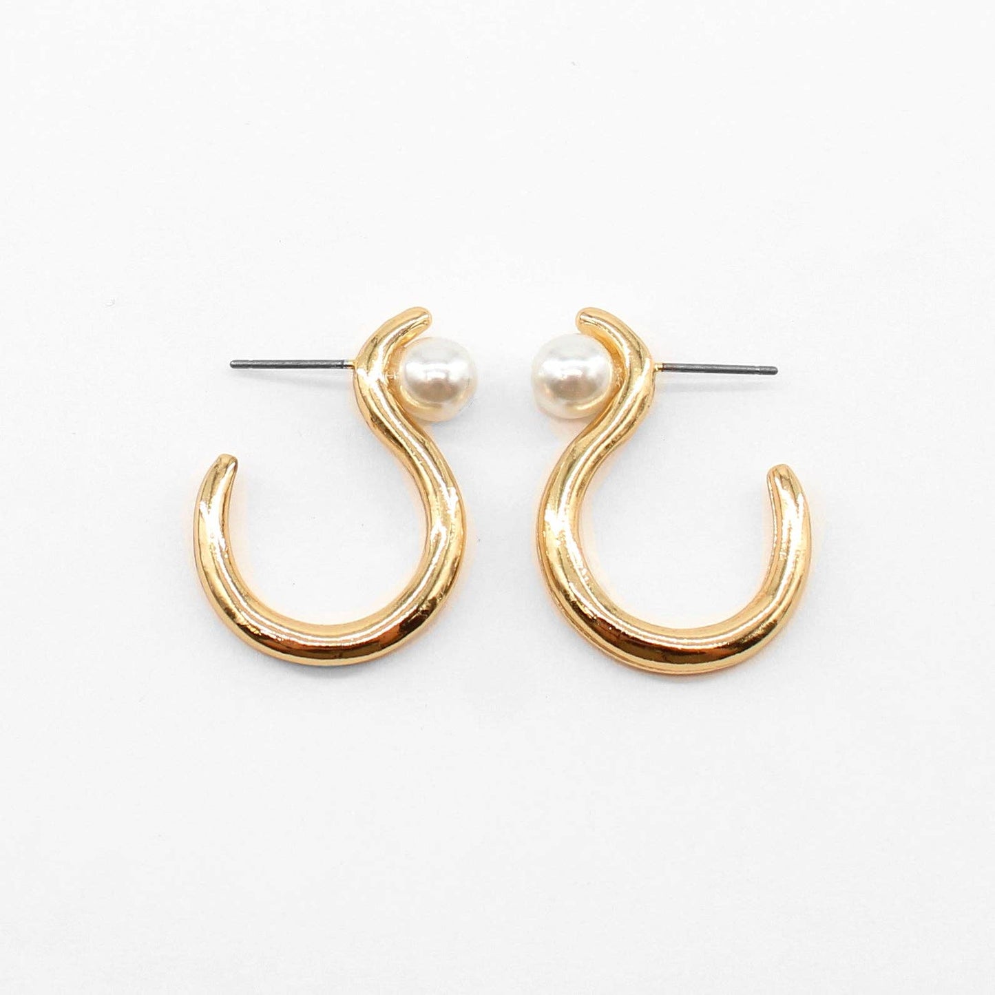 Gold Geometric Hoop with Pearl