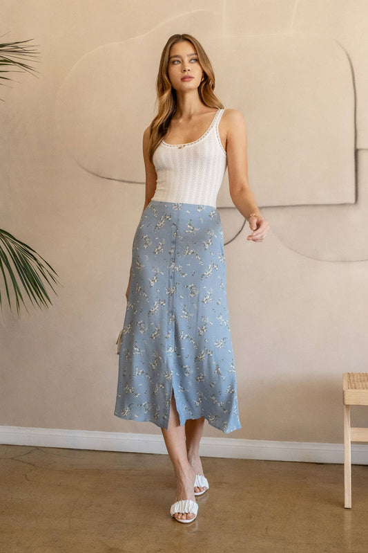 County Fair (Dusty Blue) Floral Skirt