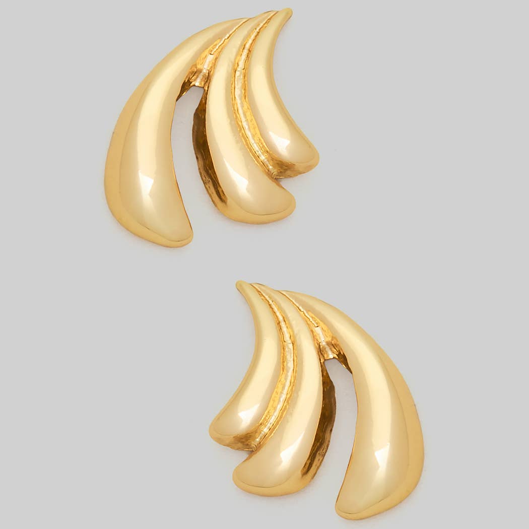 Triple Curve Stack Earrings, Gold