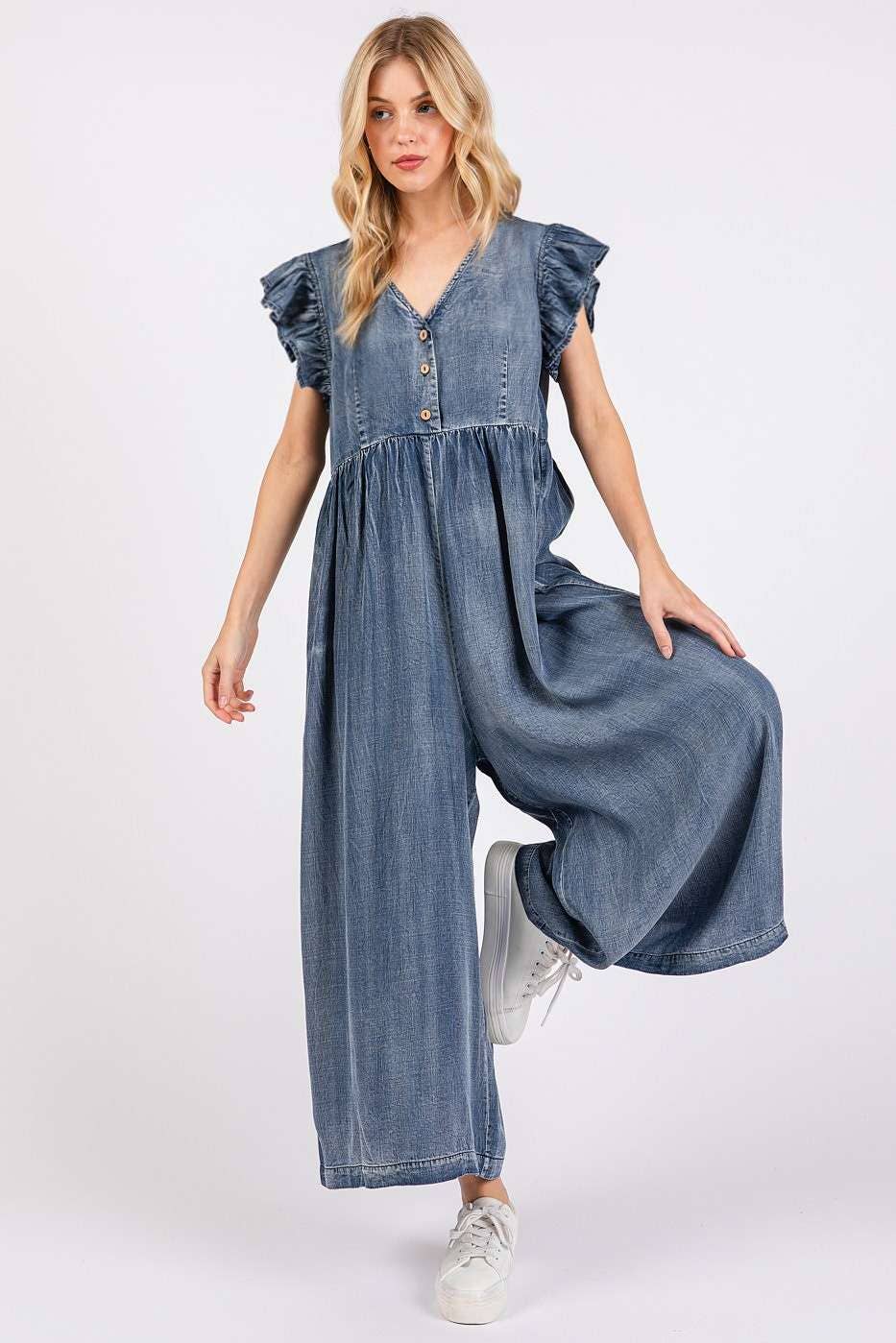 Spring Fling Tencel Ruffle Sleeve Jumpsuit