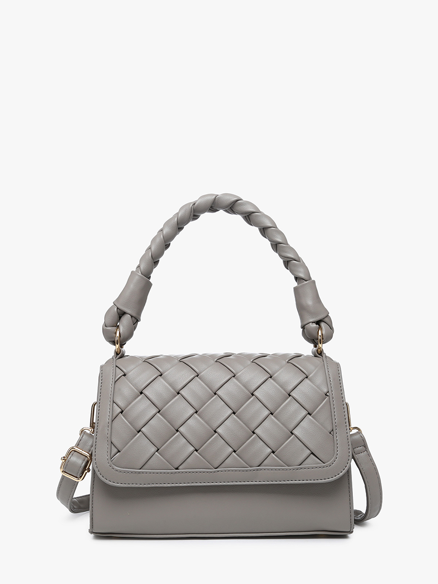 Marlowe (Grey) Woven Satchel w/ Braided Handle