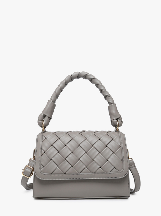 Marlowe (Grey) Woven Satchel w/ Braided Handle