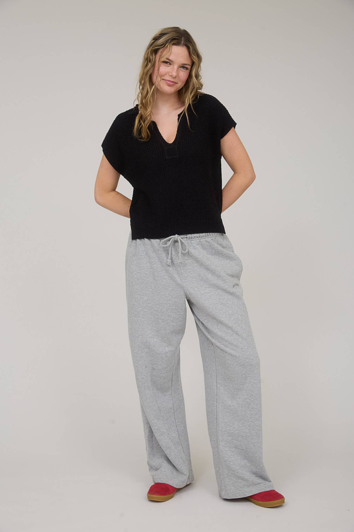 Day Trip (Black) SS Split Neck Sweater
