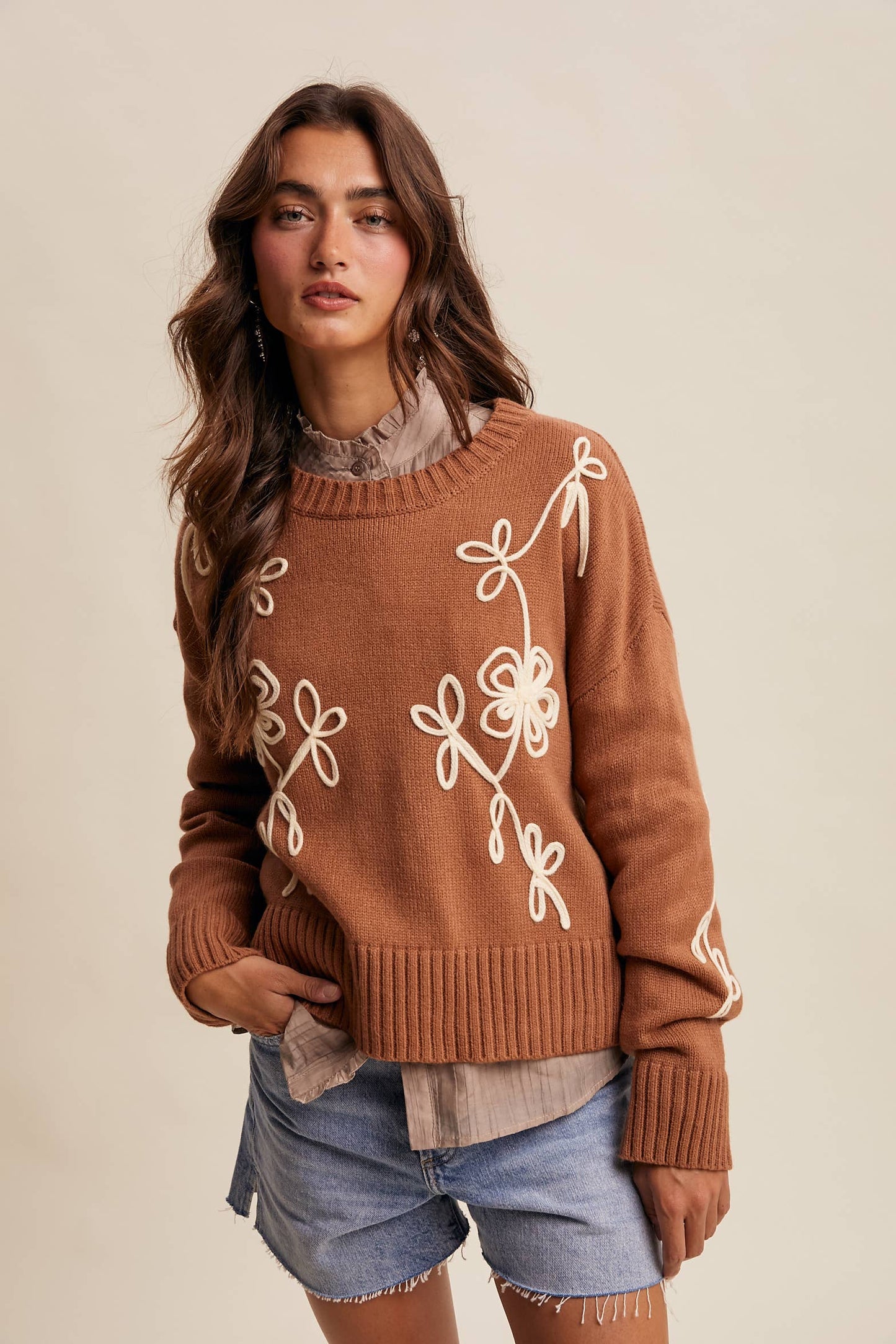 Whimsical Way Floral Embroidered Sweater