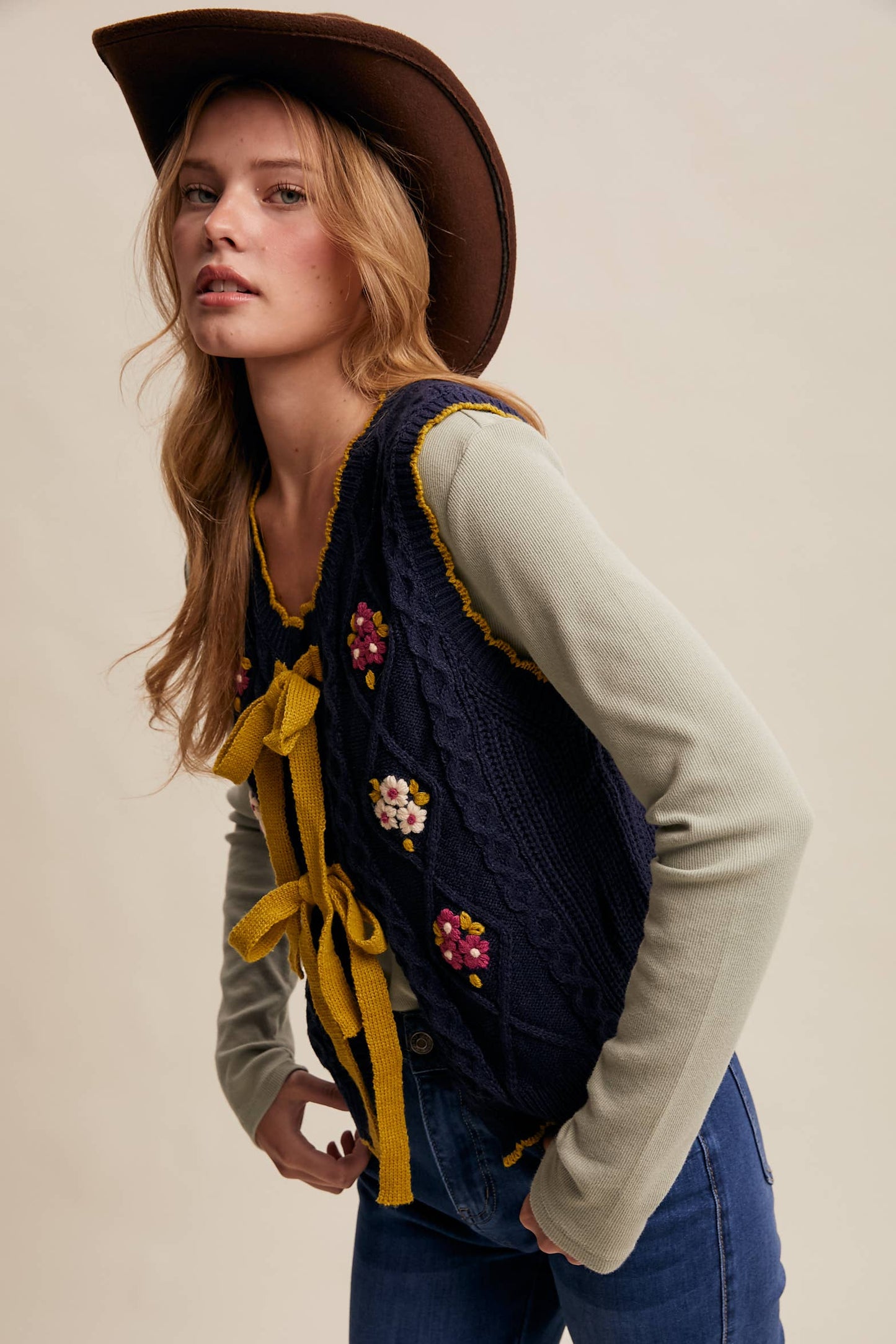 Vintage Views (Navy) Embroidered Vest
