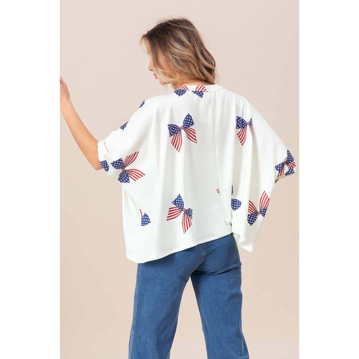 American Girl Bow Print Dolman Top