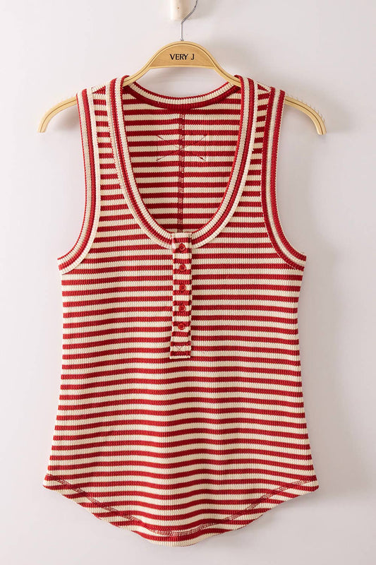 On Solid Ground (Mocha/Red) Stripe Tank