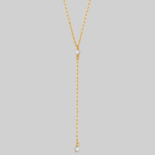 Delicate Pearl Y Necklace, Gold