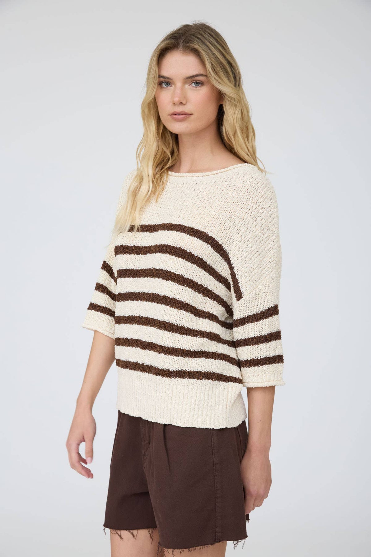Get Going (Choc) Stripe SS Sweater