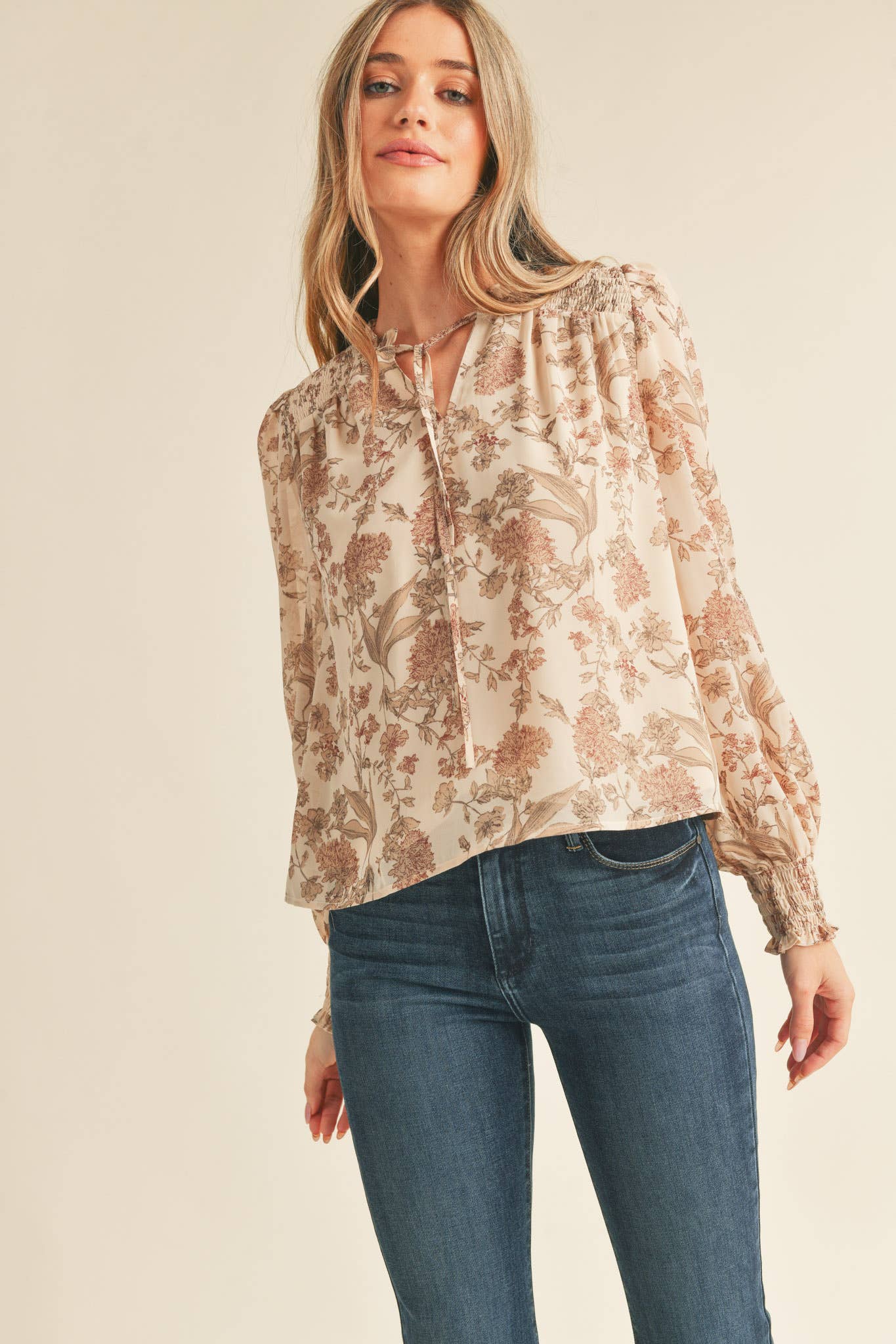 Autumn Romance Floral Smocked Blouse