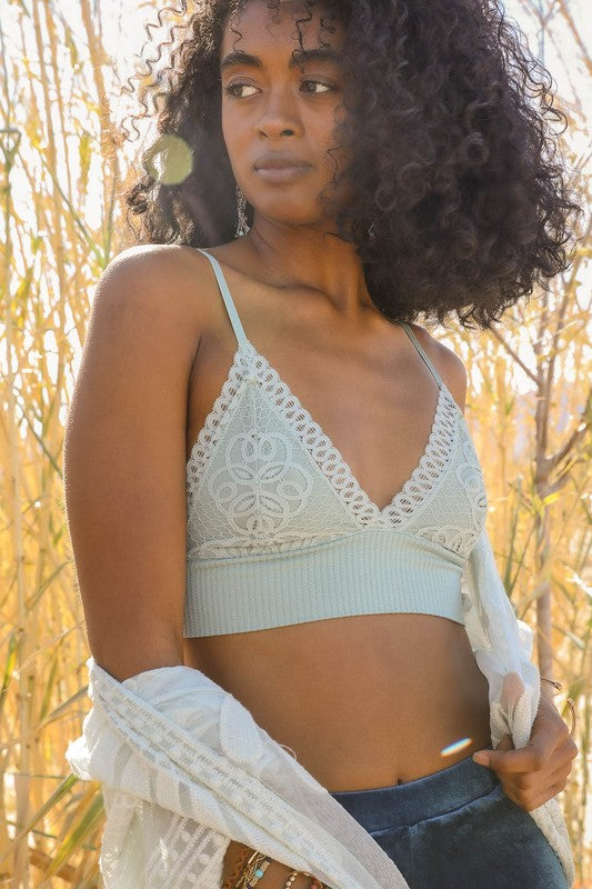 Thick Band Loop Lace Bralette (Sage)