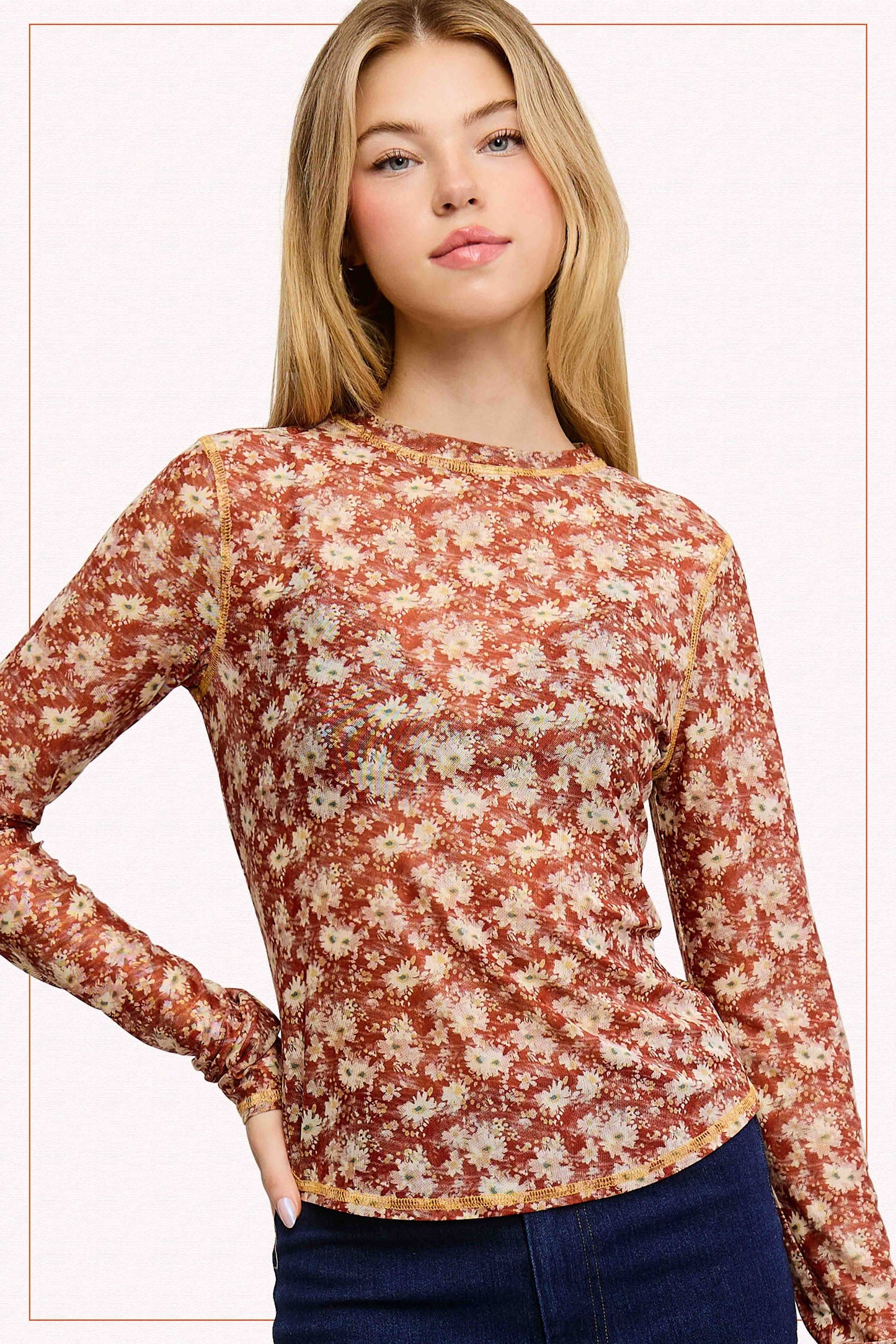 Send Flowers (Cinnamon) LS Mesh Top