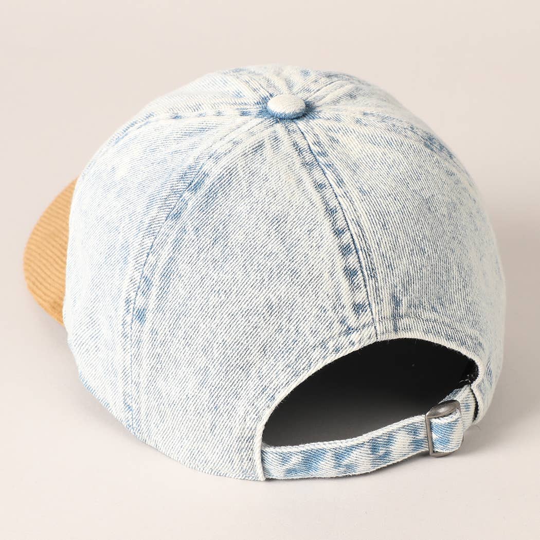 Embroidered US Flag Denim & Corduroy Hat