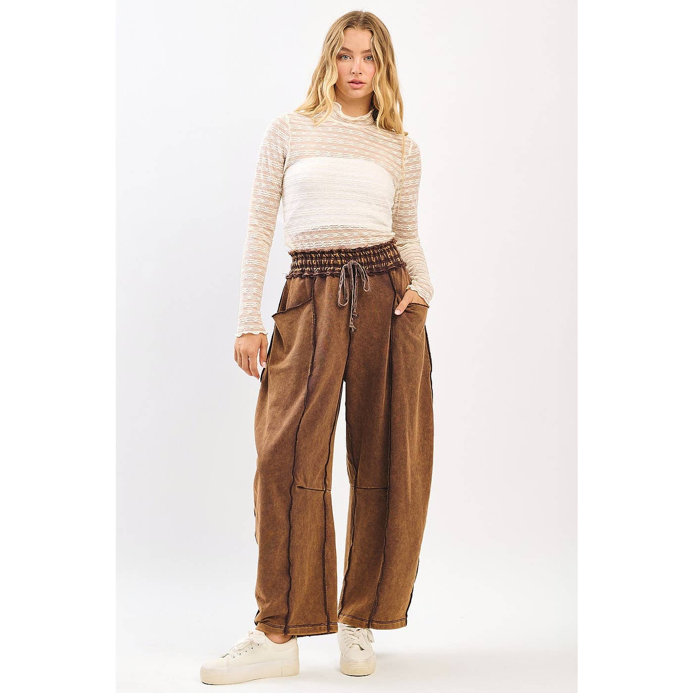 Easy Escape (Brown) Min Wash Barrel Pant