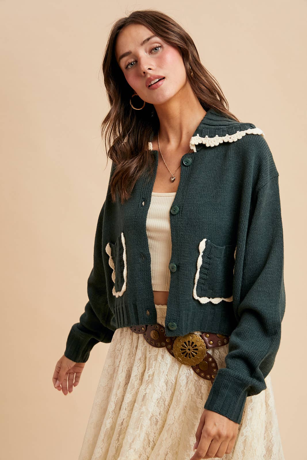 Cottage Core (Green) Doll Collar Cardigan
