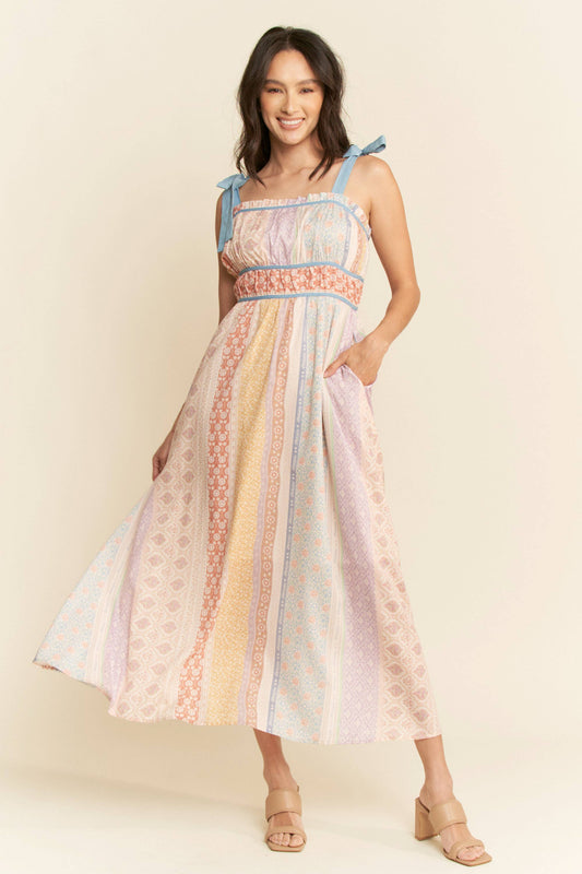 No Worries Denim Trim Floral Dress
