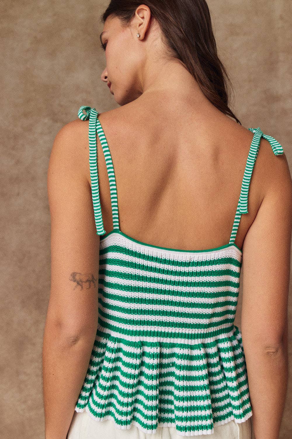 Safe Travels (Grn) Stripe Tie Strap Sweater Tank