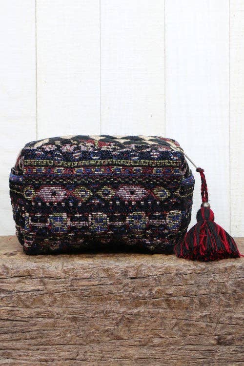 Jacquard Stripe (Black/Wine) Makeup Bag