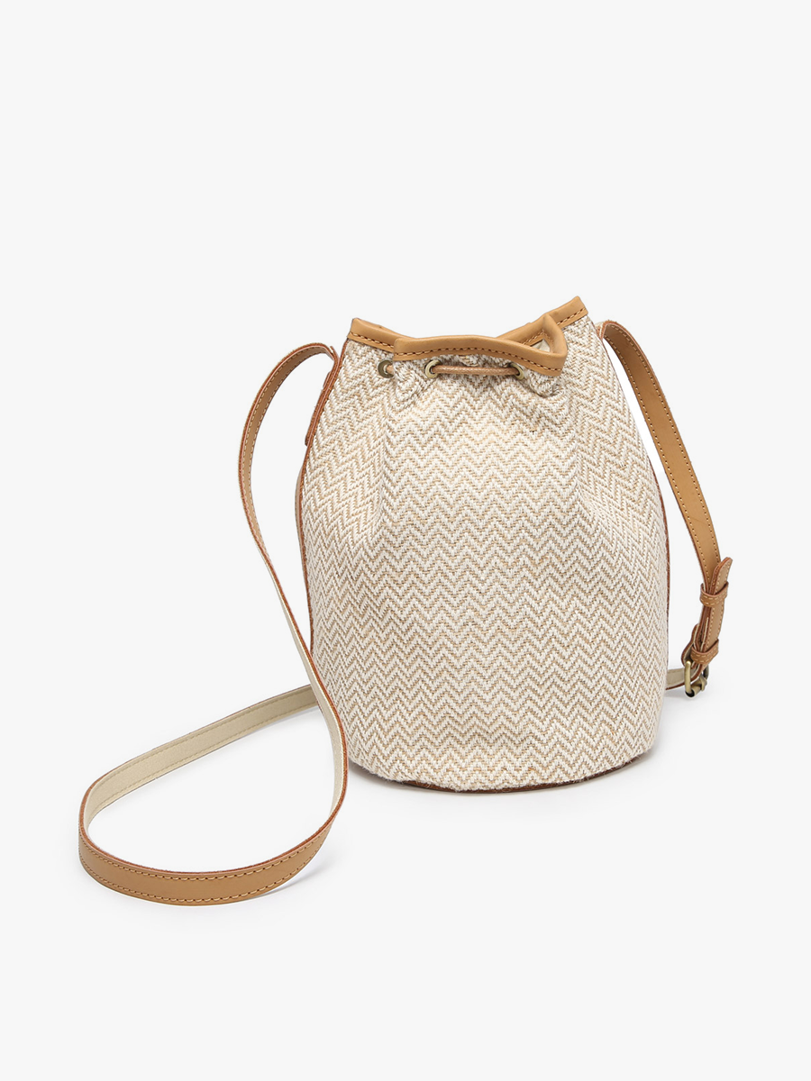 Augusta Woven Bucket Bag: Herringbone/Taupe