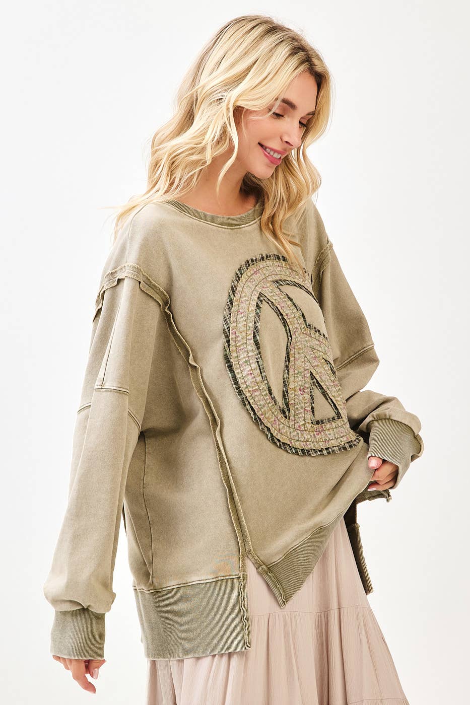 Peaceful Way (Olive) Patch Sweatshirt