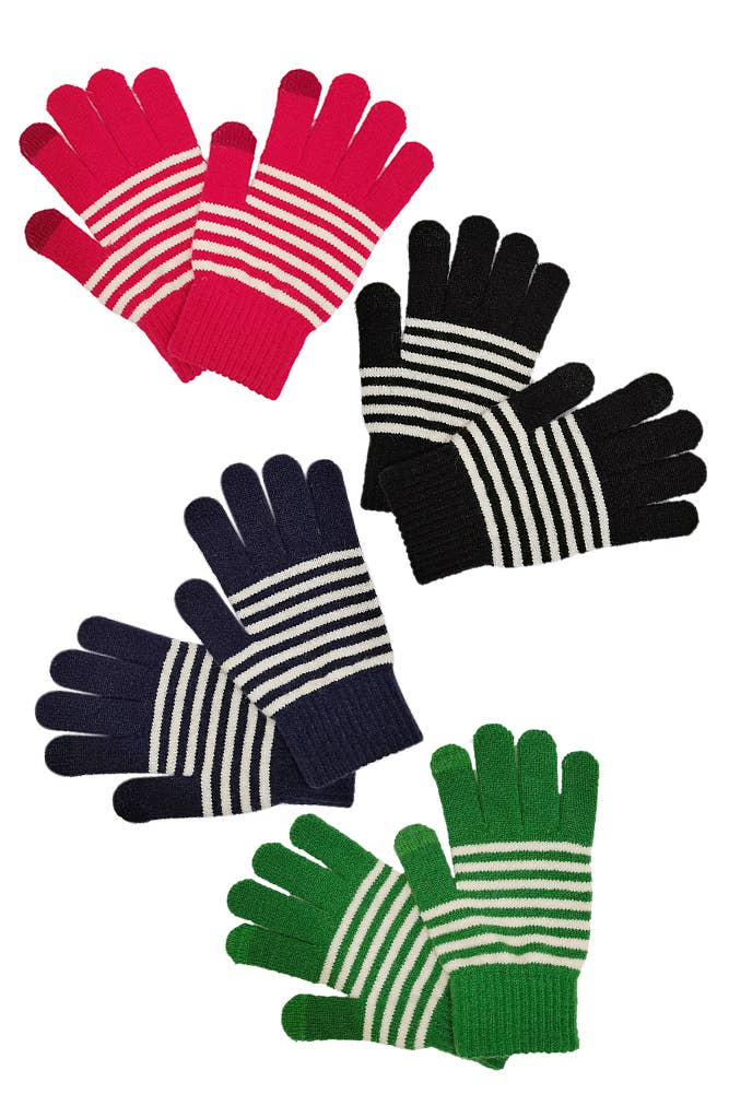 Two Tone Stripe Touch Gloves