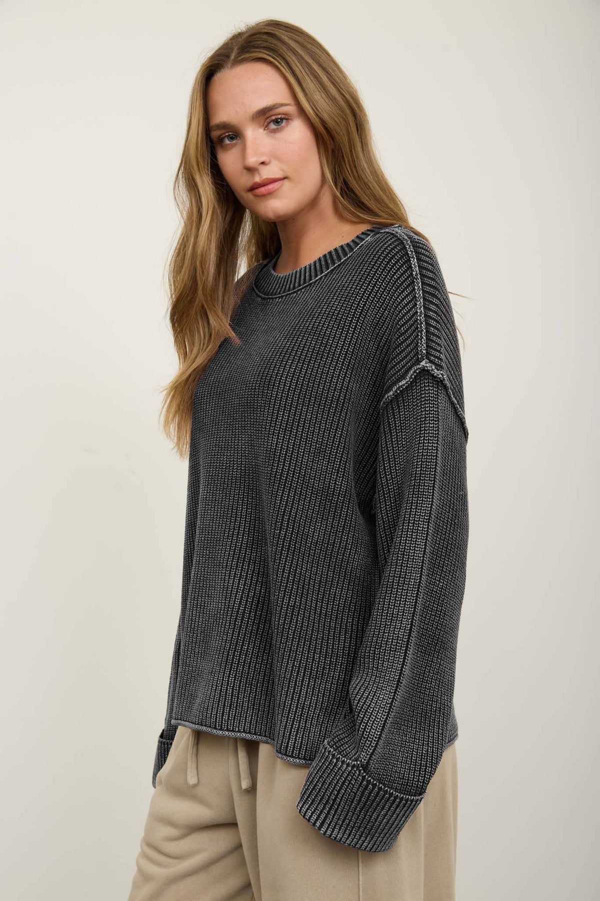 Knit To Be (Charcoal) Cotton Sweater