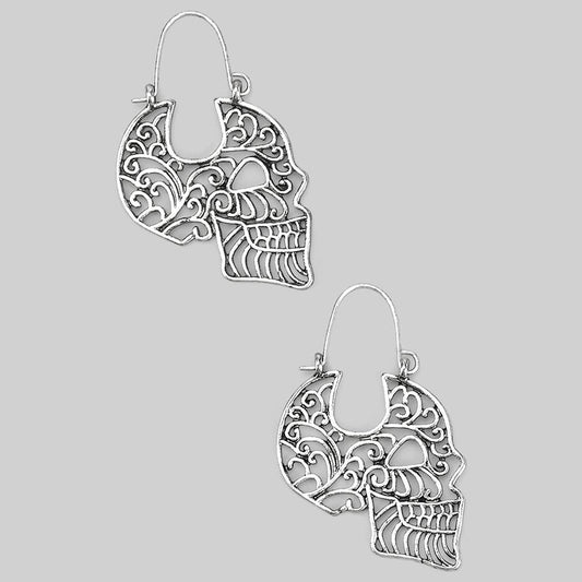 Filigree Skull Earrings, Silver