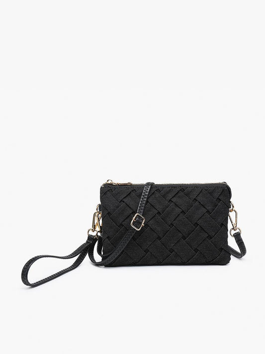 Riley (Black) Woven Denim Crossbody/Wristlet